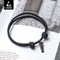 Gambar Gelang Tali Pria Original - FISHBONE | Premium Quality Black Bracelet - Black dari Lucre Jewelry Kota Administrasi Jakarta Timur 3 Tokopedia