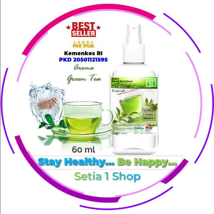 Gambar Hand Sanitizer 60ml Cair/Spray Aroma Green Tea Kemenkes RI Alco 70% dari setia1.shop Kab. Tangerang Tokopedia