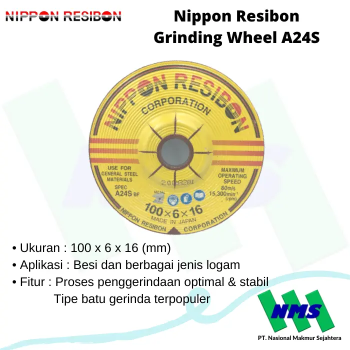 Batu Gerinda 4" inci 100x6x16mm Nippon Resibon Grinding Wheel A24S