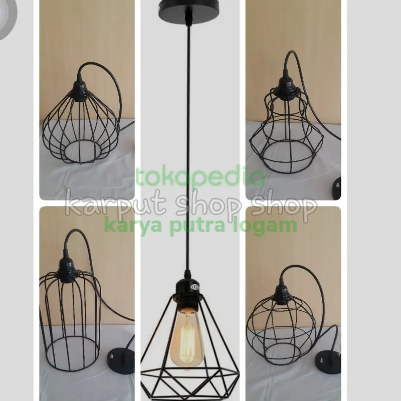 kap lampu gantung teras diamond Set Besi Bohlam Bulat 1