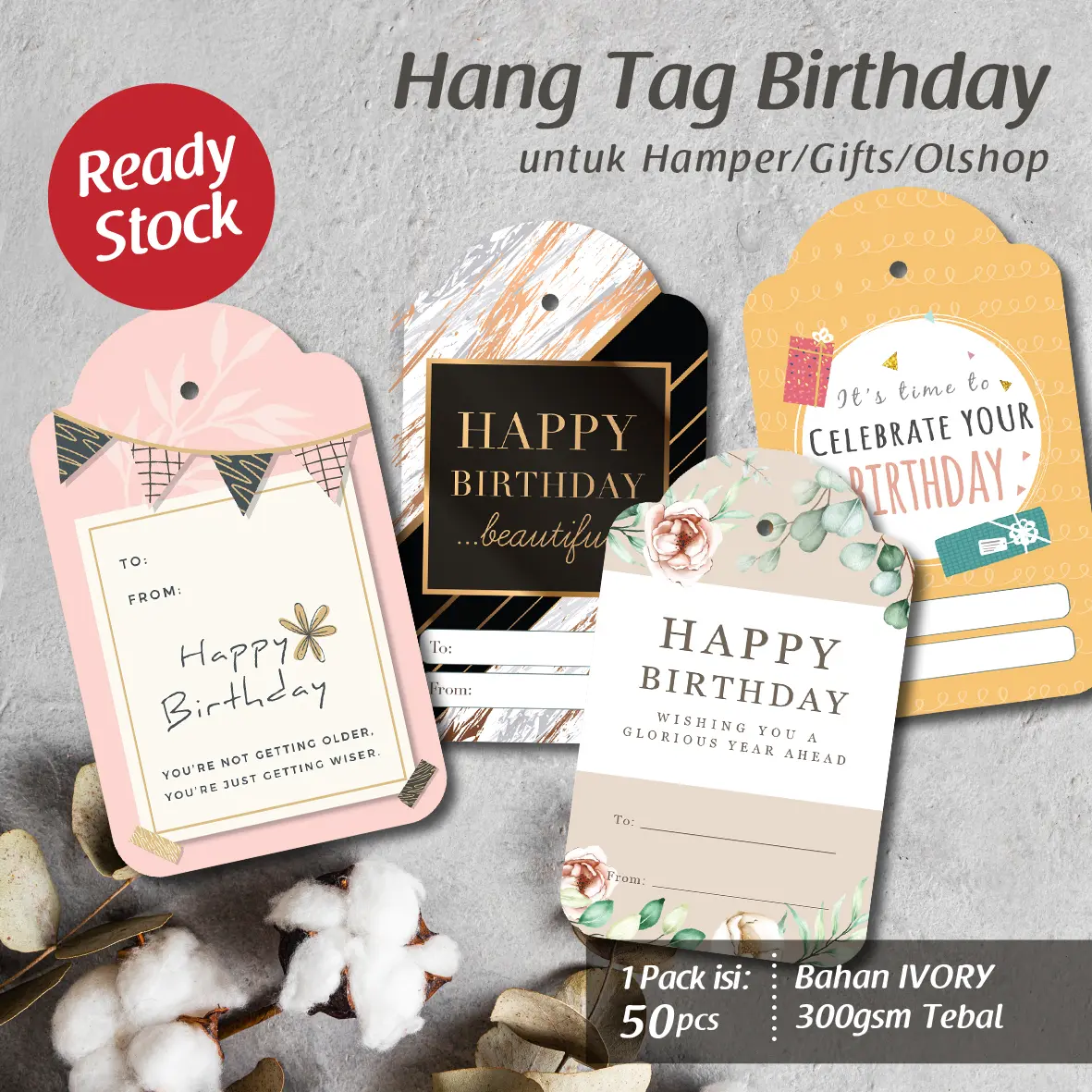 [Isi 50pcs] Hang Tag Birthday/ Hang Tag Ulang Tahun/ Kartu Ulang tahun