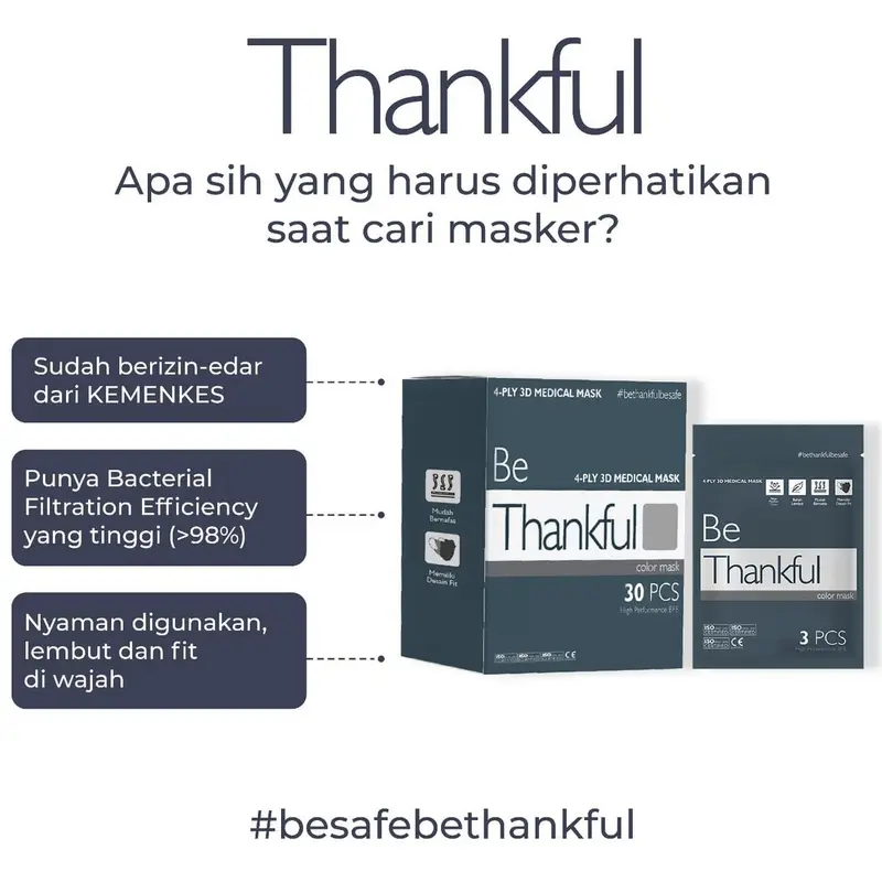 Masker Thankful duckbill 4 ply repack isi 5 pcs/ masker earloop 4 ply 2
