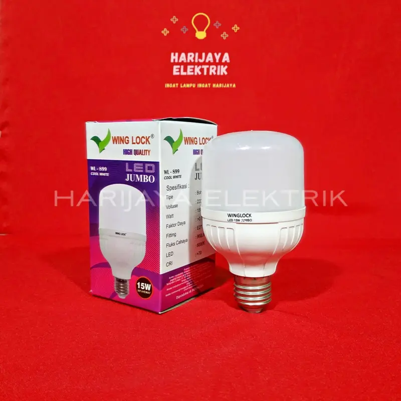 WINGLOCK LAMPU BOHLAM LED 15 WATT TABUNG WL-899 E27 TUBE CAHAYA PUTIH 4