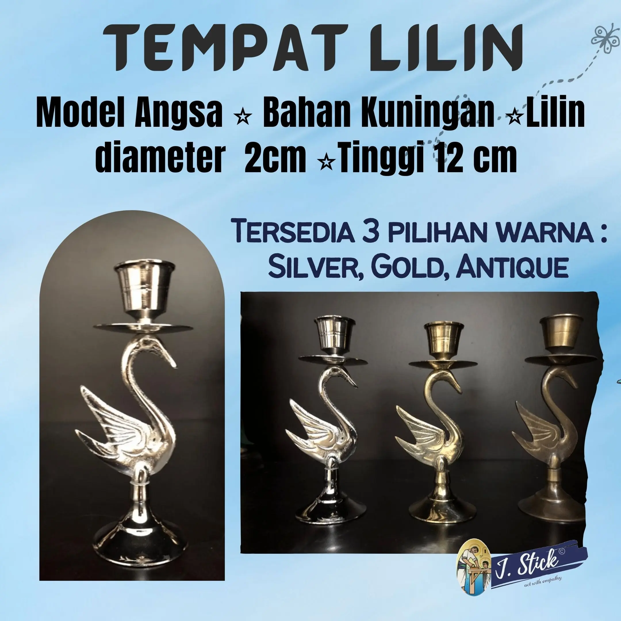 Tempat Lilin Kuningan, Model Angsa, lilin diameter 2cm