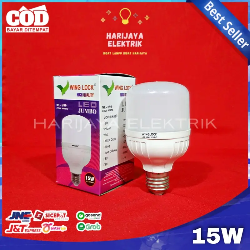 WINGLOCK LAMPU BOHLAM LED 15 WATT TABUNG WL-899 E27 TUBE CAHAYA PUTIH 0