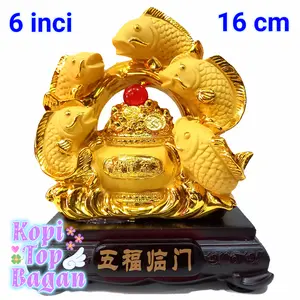 Pajangan Imlek Ikan Arwana 5 anak Mas gentong koin Golden Fish 6 in 16