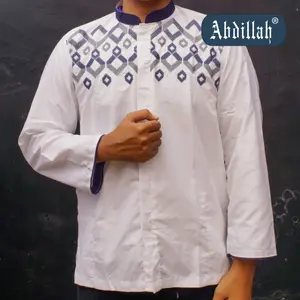 Abdillah - Baju Koko pria dewasa putih bordir lengan panjang (grosir)