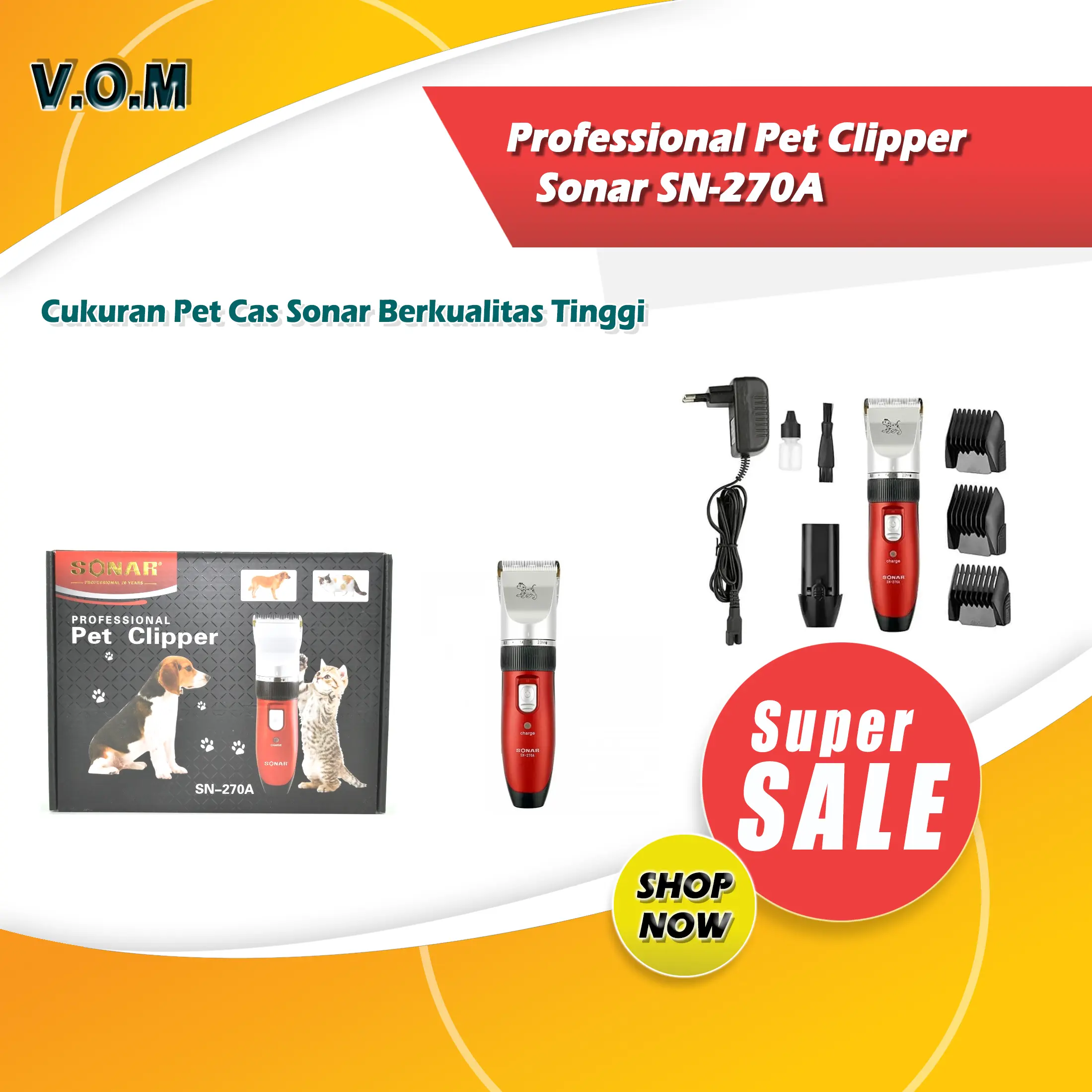 Professional Pet Clipper Sonar SN-270A / Cukuran Hewan Charge