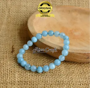 Gelang Batu Alam Aquamarine Crystal Akik Biru Laut ASLI Pria Wanita