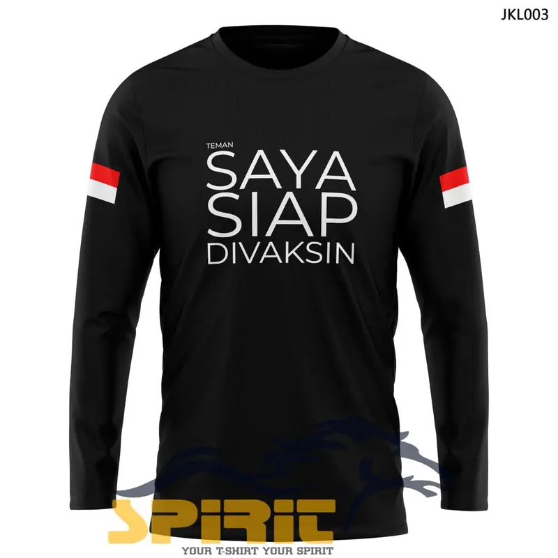 Baju Kaos Pria SAYA SIAP DIVAKSIN Kaos Sablon Lengan Panjang 1