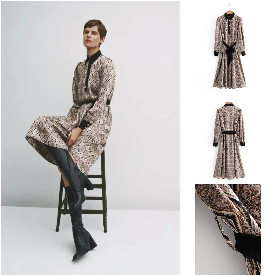 DRESS PESTA WANITA MOTIF RETRO PREMIUM ELEGAN DENGAN BELT