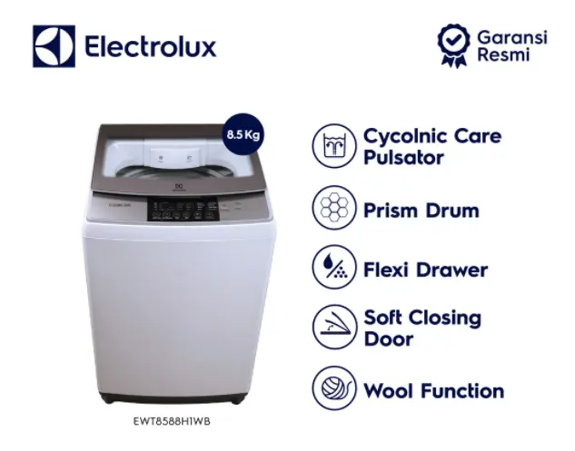 ELECTROLUX EWT8588H1WB Mesin Cuci Top Loading 8.5 kg -- Garansi Resmi 0