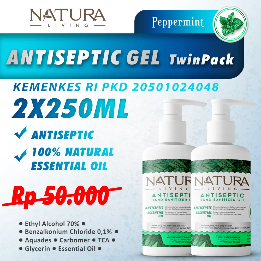 Hand Sanitizer Gel Peppermint Natura Living 250 ml KEMENKES Twinpack