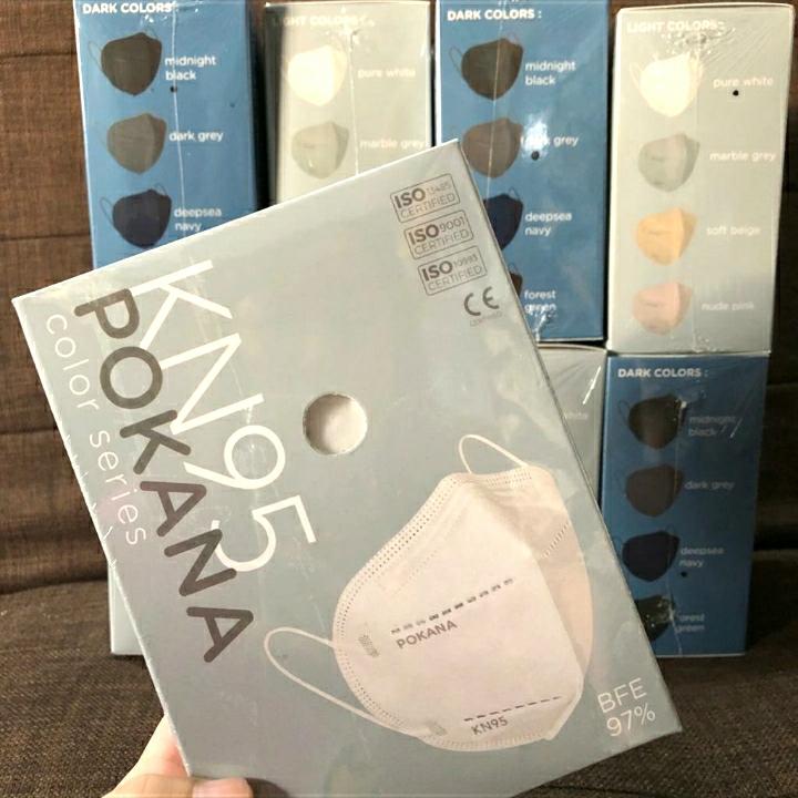 Masker KN95 Pokana 4 D Earloop 6 ply isi 12 pcs - Midnight Black