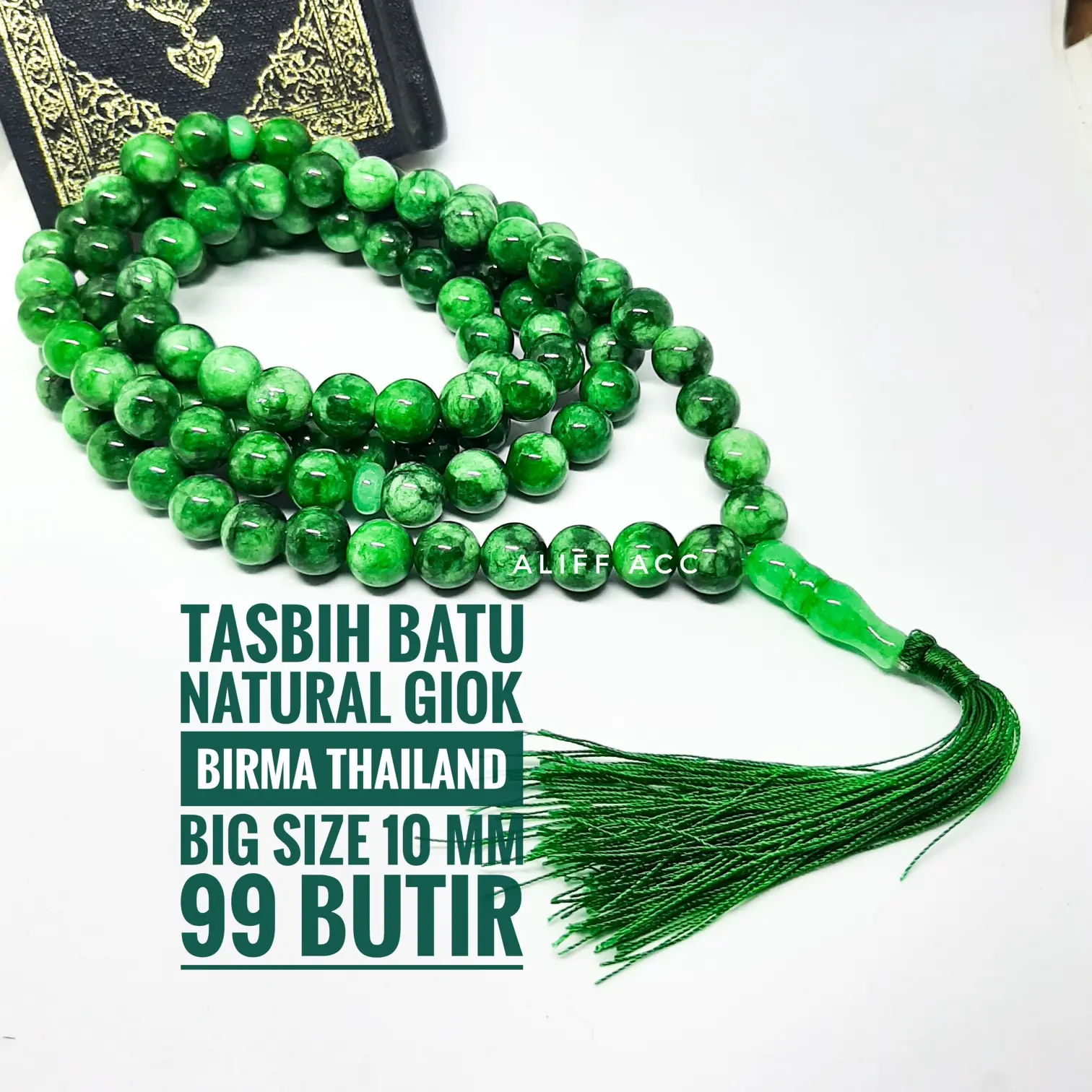 tasbih batu natural giok thailand 99 butir BIG SIZE 10 MM