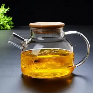 ELtamart Teko Teh Borosilicate Glass ada Penyaring Tea Pot with Bamboo