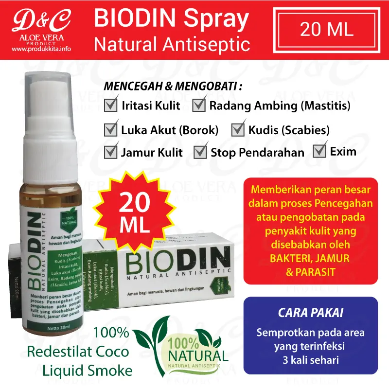 Biodin Spray 20ML Obat Scabies Demodex Luka Borok Jamur Kucing Anjing