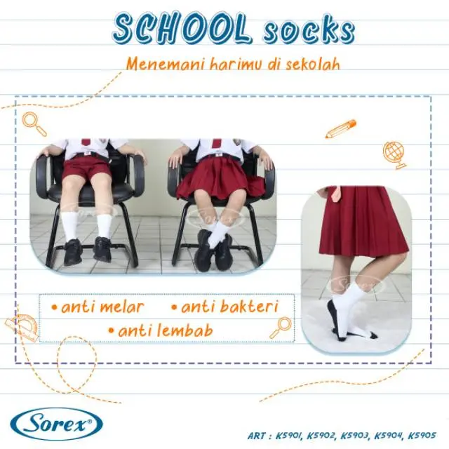 Sorex Kaos Kaki Sekolah - Kaos Kaki Anak Sekolah Sorex Hitam Putih 1
