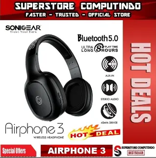 SONICGEAR AIRPHONE 3- Wireless Headset with Strong Bass & Clear Audio