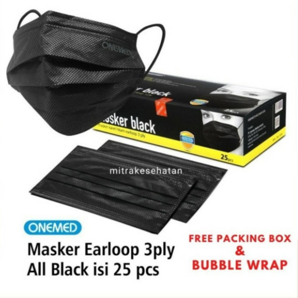 Masker Medis Hitam ONEMED Earloop 3ply isi 25