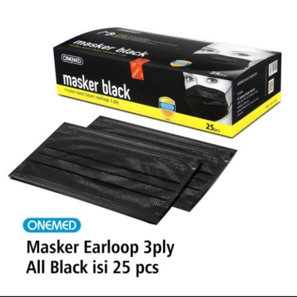 Masker Karet Medis 3 ply onemed isi 25 pcs hitam/masker onemed