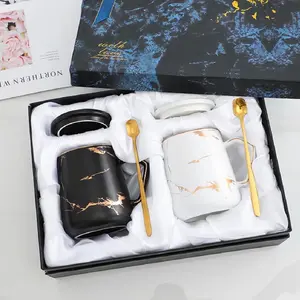 Gift Set Wedding Mr Mrs Mug Ceramic Marble / Set Hadiah Lengkap Box Biru Gelas