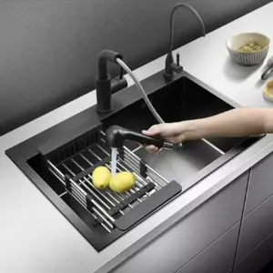 kitchen sink 5040 black hitam komplit kran panas dingin tarik
