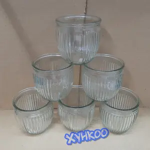 Gelas Bulat bergaris Mini Bahan Kaca 1 set isi 6