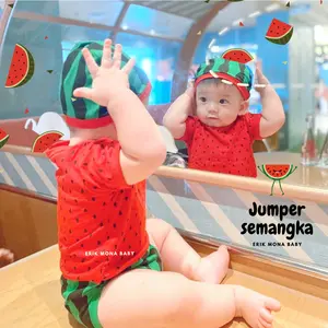 Ermon Baby - Baju Baby Laki Laki Perempuan Jumper Bayi Motif Buah Semangka Watermelon Lucu usia 0 - 12 Bulan
