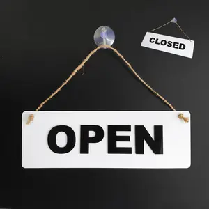 Gantungan Sign Cafe - AKRILIK OPEN CLOSED PUTIH - Dengan Kop Kaca