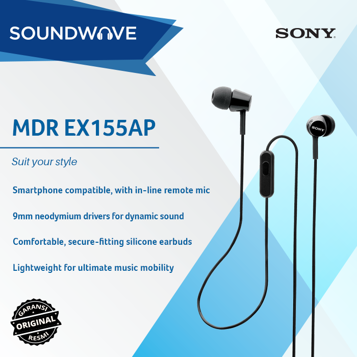 Gambar [EARPHONE] Sony MDR-EX155AP with Mic dari SOUNDWAVE Indonesia Jakarta Selatan Tokopedia