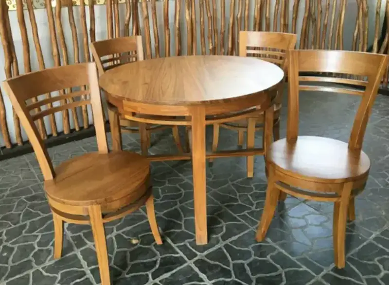 Kursi Meja set Makan Cafe Restoran Bundar Jati 2