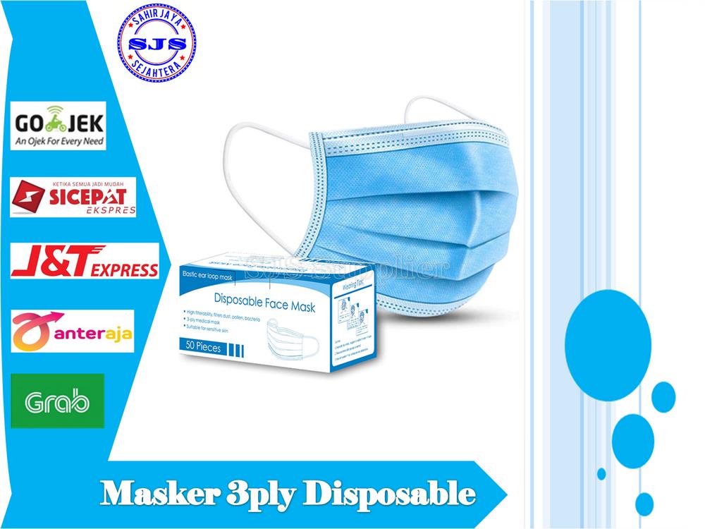Masker 3ply Disposable Earloop Warna Biru Masker 3ply Headloop Masker Hijab 1 Box isi 50 Pcs - Earloop Biru