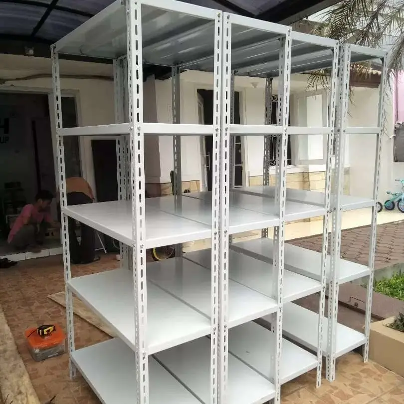 rak besi siku lubang 5 susun Putih/Abu-abu uk. 30x100x200
