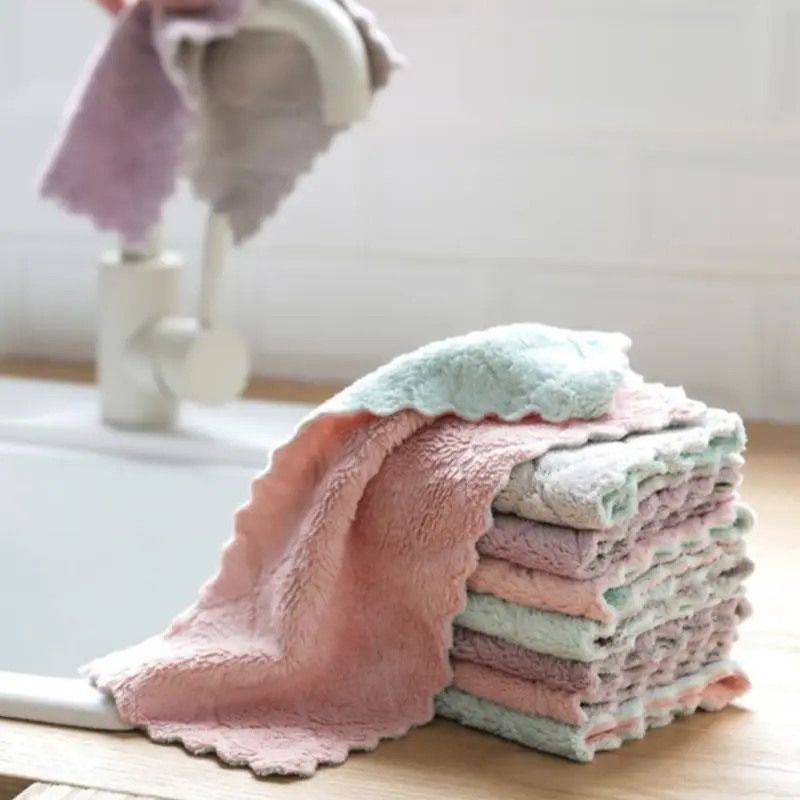 Kain Lap Piring Anti Minyak Bahan Coral Fleece Lap Cuci Pring 0