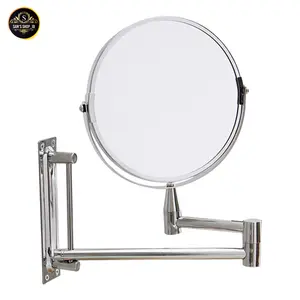Cermin Dinding Model Bulat Double Side 3x Magnifying Mirror 360 Degree Up and Down Folding and Stretching Cocok untuk Kamar Mandi Kecil Diameter 17 cm
