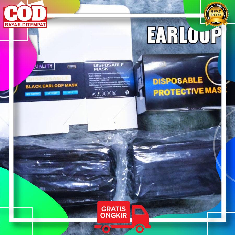 Masker Medis Hitam 3 Ply Earloop 1 Box Isi 50 Kemenkes