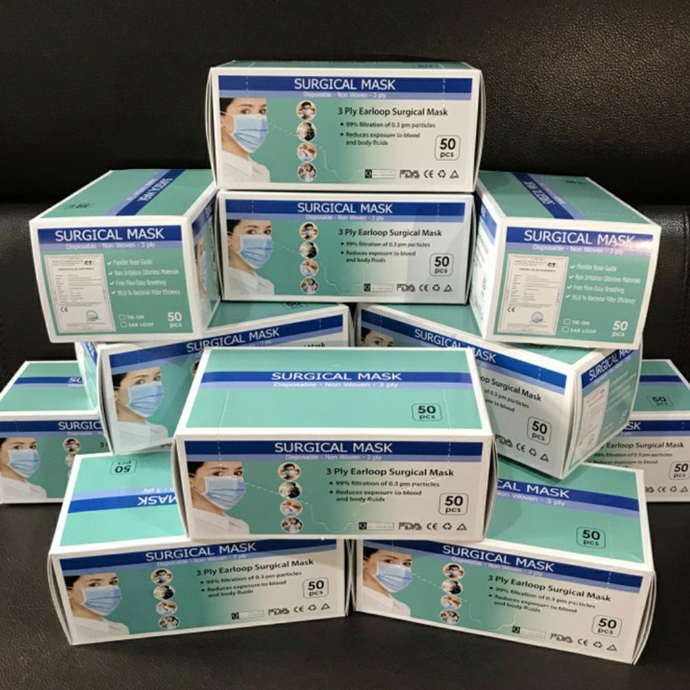 MASKER 3Ply SURGICAL mask 1 box isi 50pcs dikirim random dikirim acak