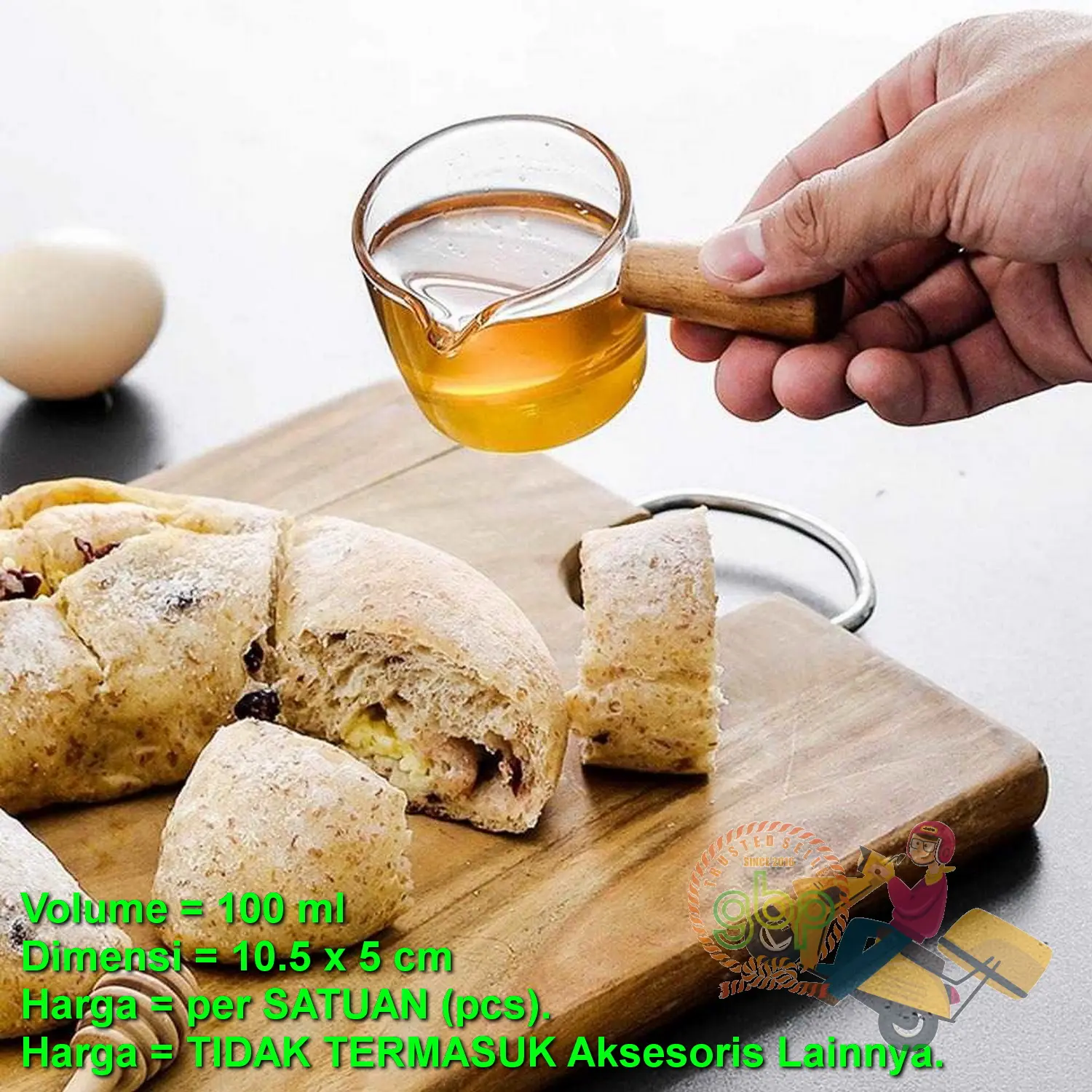 KD 100ml Gelas Pitcher Kaca Handle Kayu Kopi Latte Art Susu Milk Madu