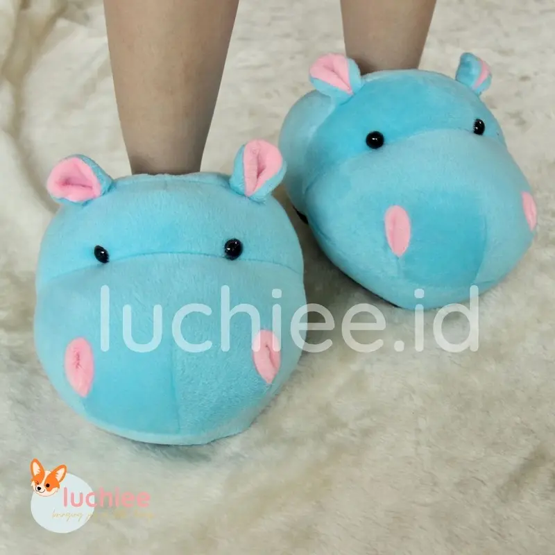 SANDAL SEPATU KAMAR/INDOOR KARAKTER BONEKA SAPI COW HIPPO BULU HALUS 2