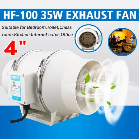 35W4" Inline Duct Fan Hydroponic Extractor Fan Vent Exhaust Air Blower