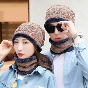 Topi Kupluk Rajut Beanie Syal 1 Set Pria Wanita Winter Musim Dingin