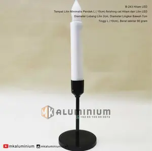 Tempat Lilin Kuningan Minimalis Pendek L tinggi 10 cm cat hitam & LED
