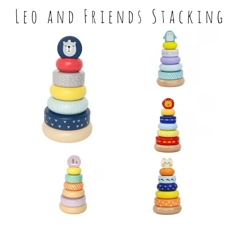 Mainan Edukasi Anak Wooden Leo & friends Stacking