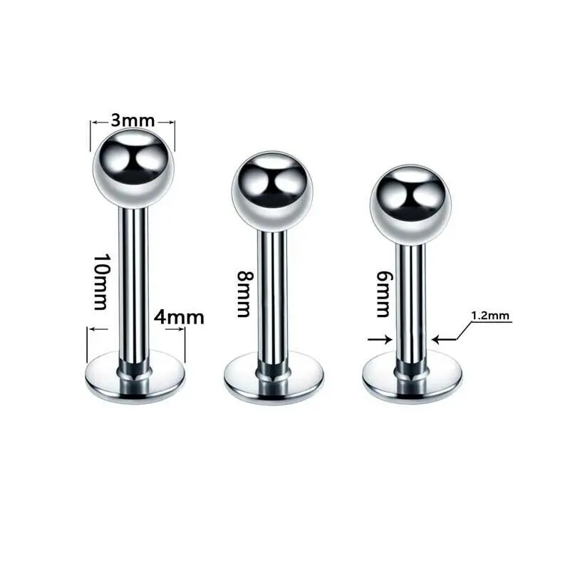 PIERCING STAINLESS STEEL LABRET 6/8/10mm