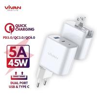 Gambar VIVAN Power Boost 2 Output USB & Type C Travel Charger 45W 5A QC3.0 PD dari Eben Haezer Net Kota Administrasi Jakarta Barat 1 Tokopedia