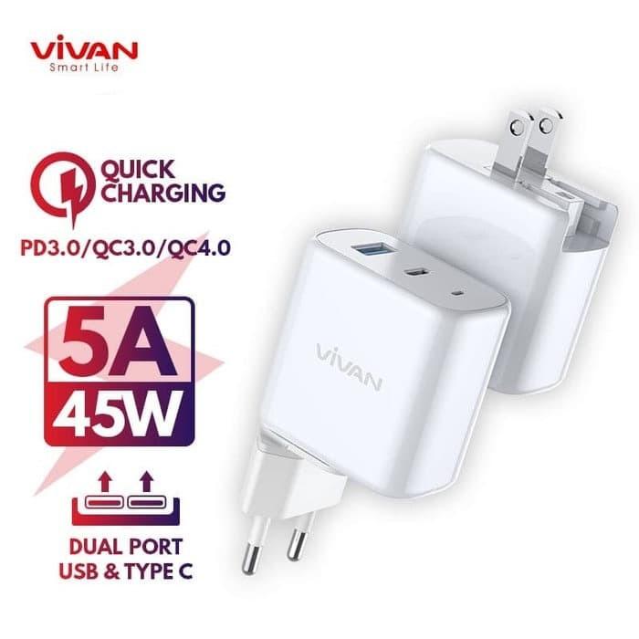 Gambar VIVAN Power Boost 2 Output USB & Type C Travel Charger 45W 5A QC3.0 PD dari Eben Haezer Net Kota Administrasi Jakarta Barat Tokopedia