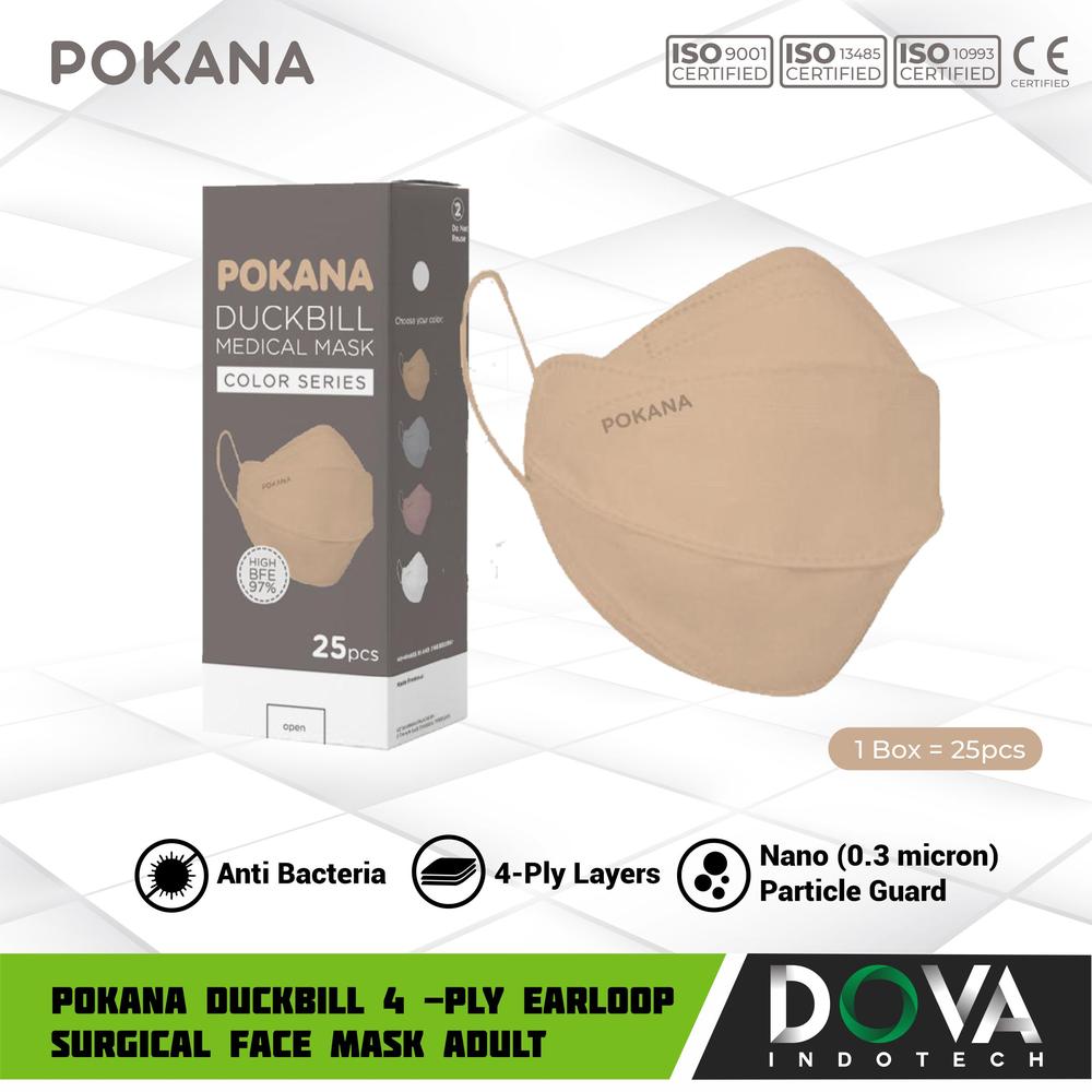 POKANA Duckbill 4-ply Earloop Surgical Face Mask Adult -Box 25s Beige
