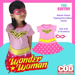 Dress Kostum Anak Perempuan Wonder Woman Pink Superhero Karakter Cewek