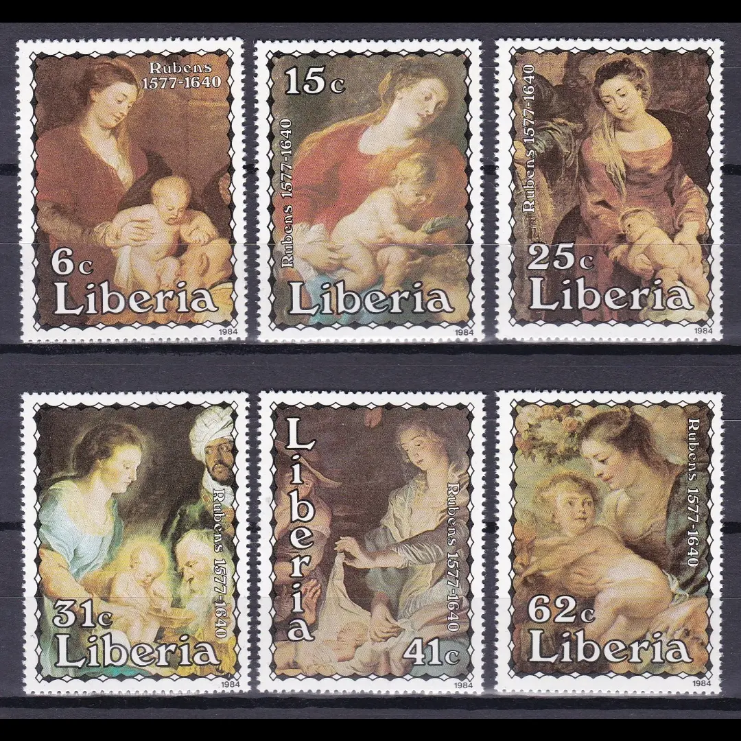 O487 PRANGKO LIBERIA 1984 RUBENS PAINTINGS CHRISTMAS 6V MNH
